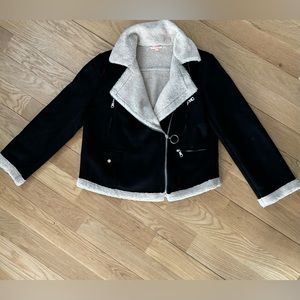 Black faux suede and sherpa moto jacket Size S